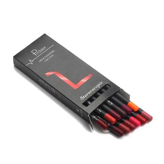 Velvière 12-Color Waterproof Lip Liner Pencil Set